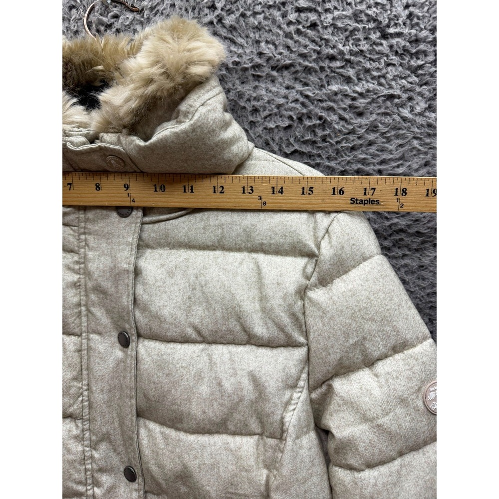 Barbour Langstone Quilted Puffer Jacket Faux-Fur Collar Stone White Size 10 - Picture 12 of 14
